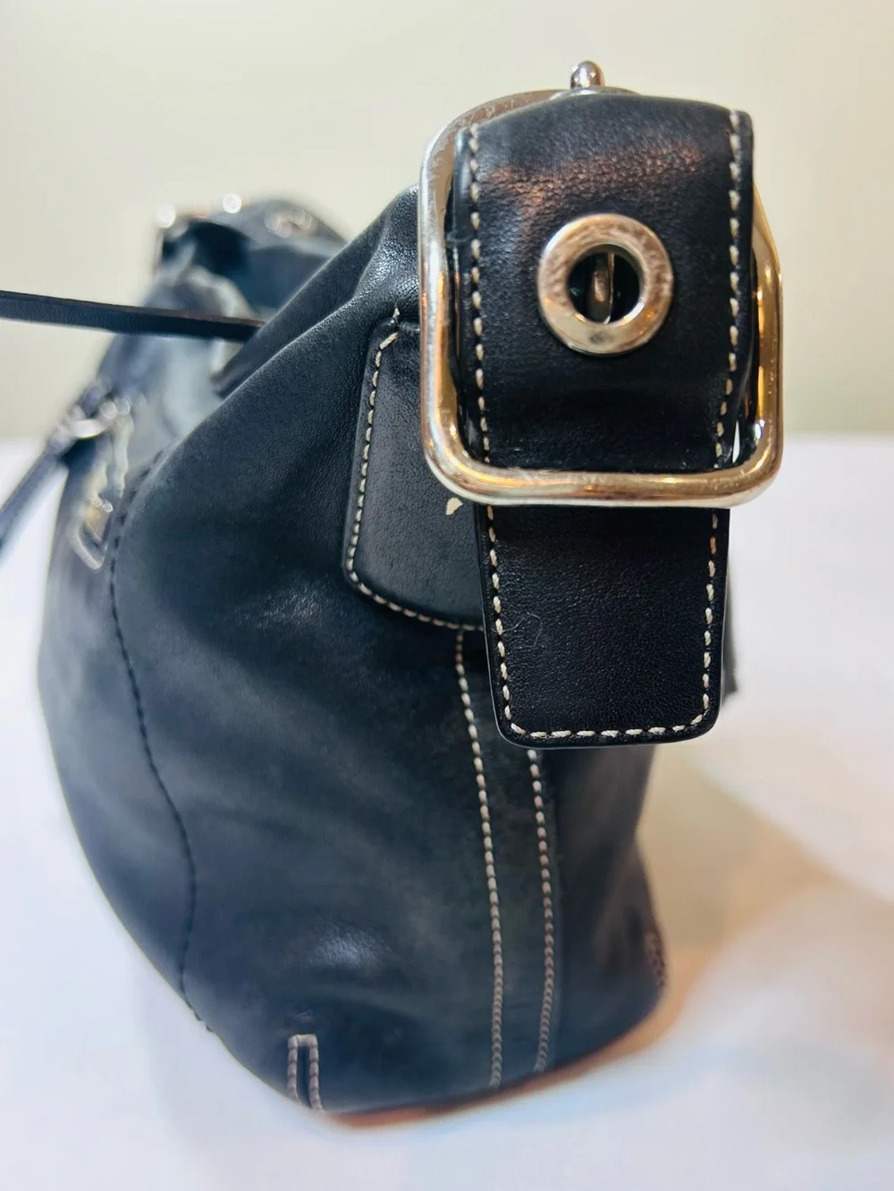 Vintage COACH East West Legacy Shoulder Bag Black Leather Tassel Hangtag Purse